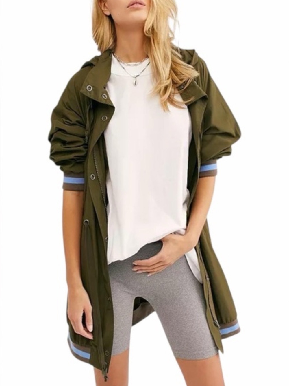 Free people oversized long bomber windbreaker w concealable hood XS funnel neck